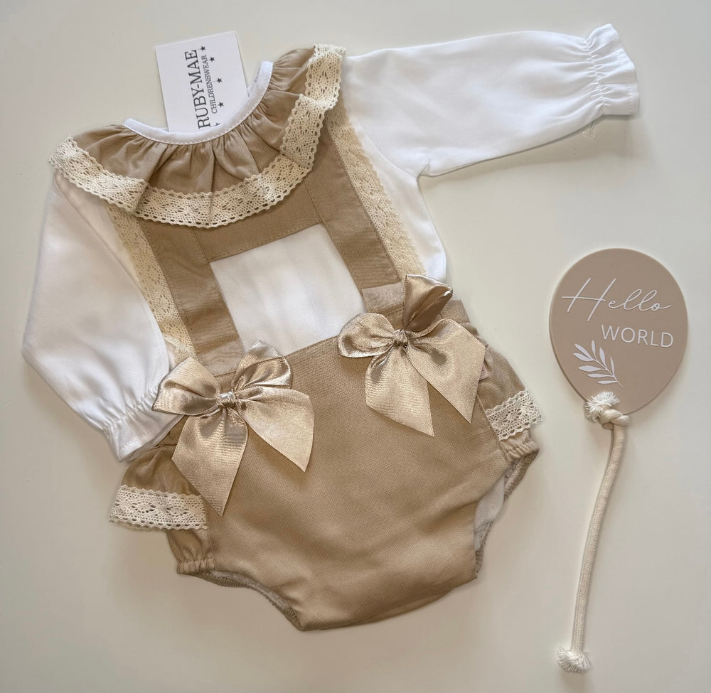 Camel Bow Romper & Matching Blouse - Sienna
