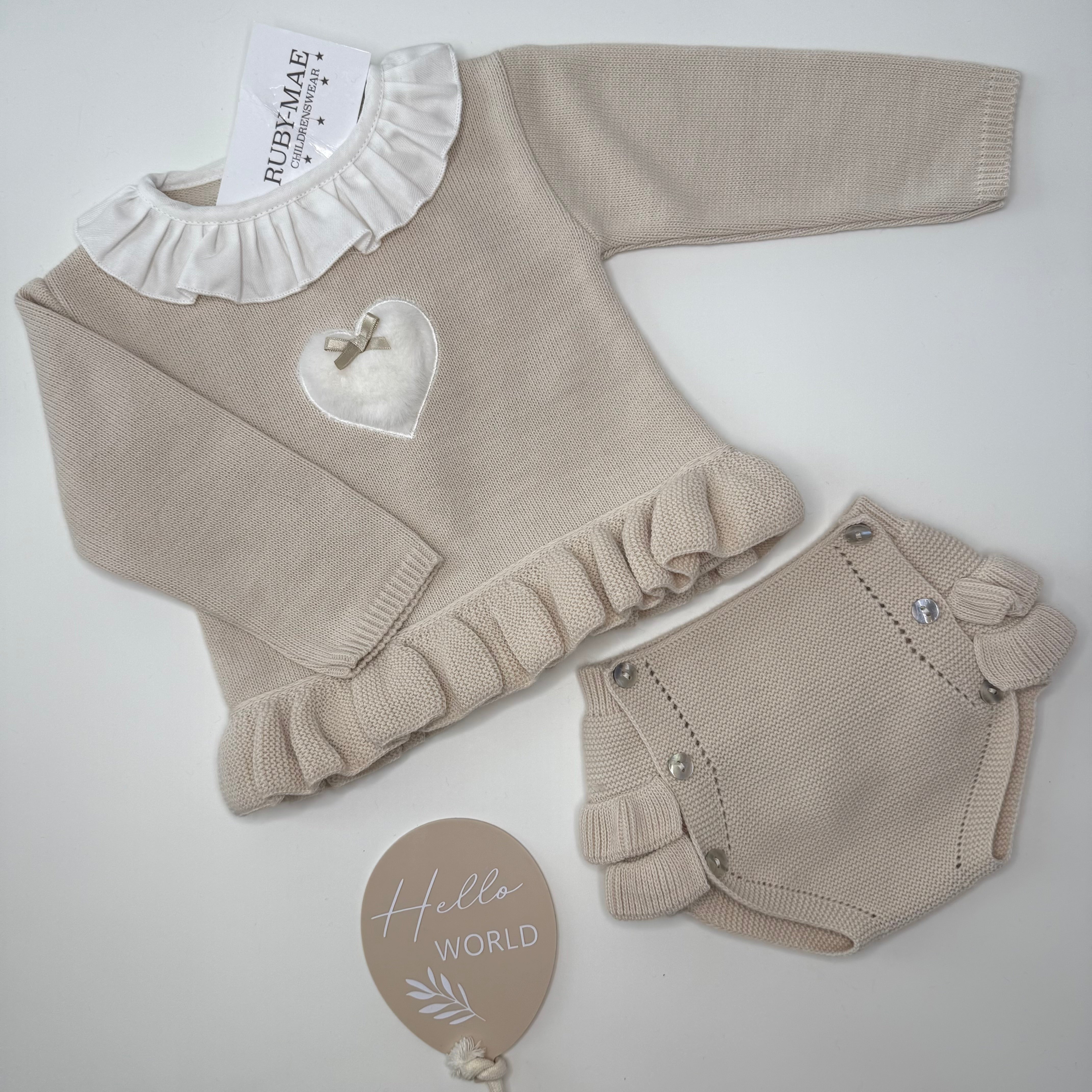 Camel Heart Knitted Jumper With Matching Bloomers - PEX