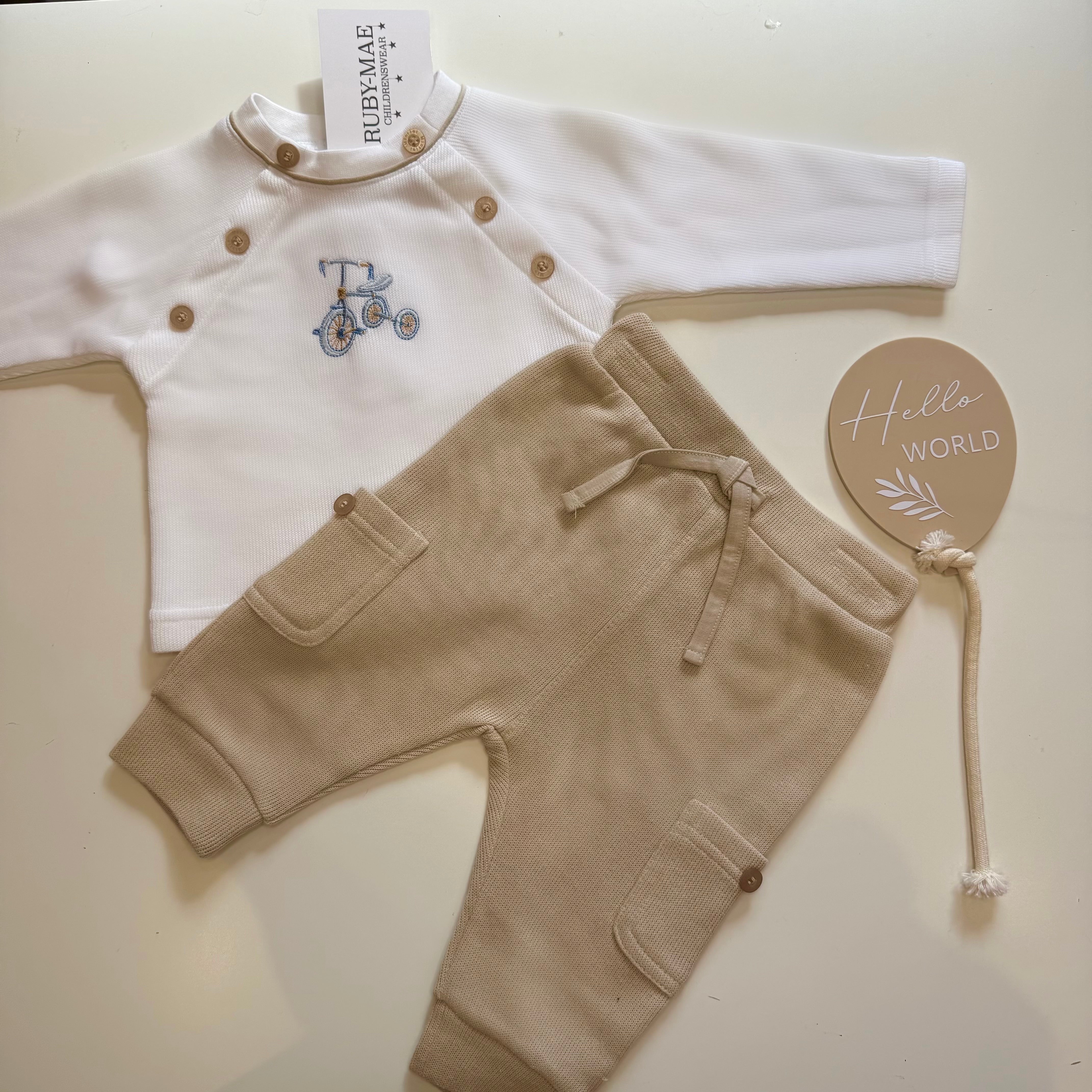 
                  
                    Mintini Baby Camel & White Bike Top & Pants Tracksuit - Reggie
                  
                