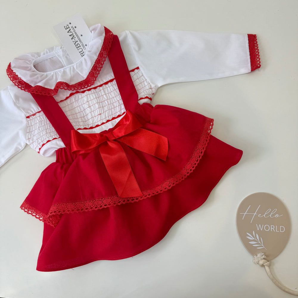 Red Dungaree TuTu Skirt With Matching Blouse - Gabriella