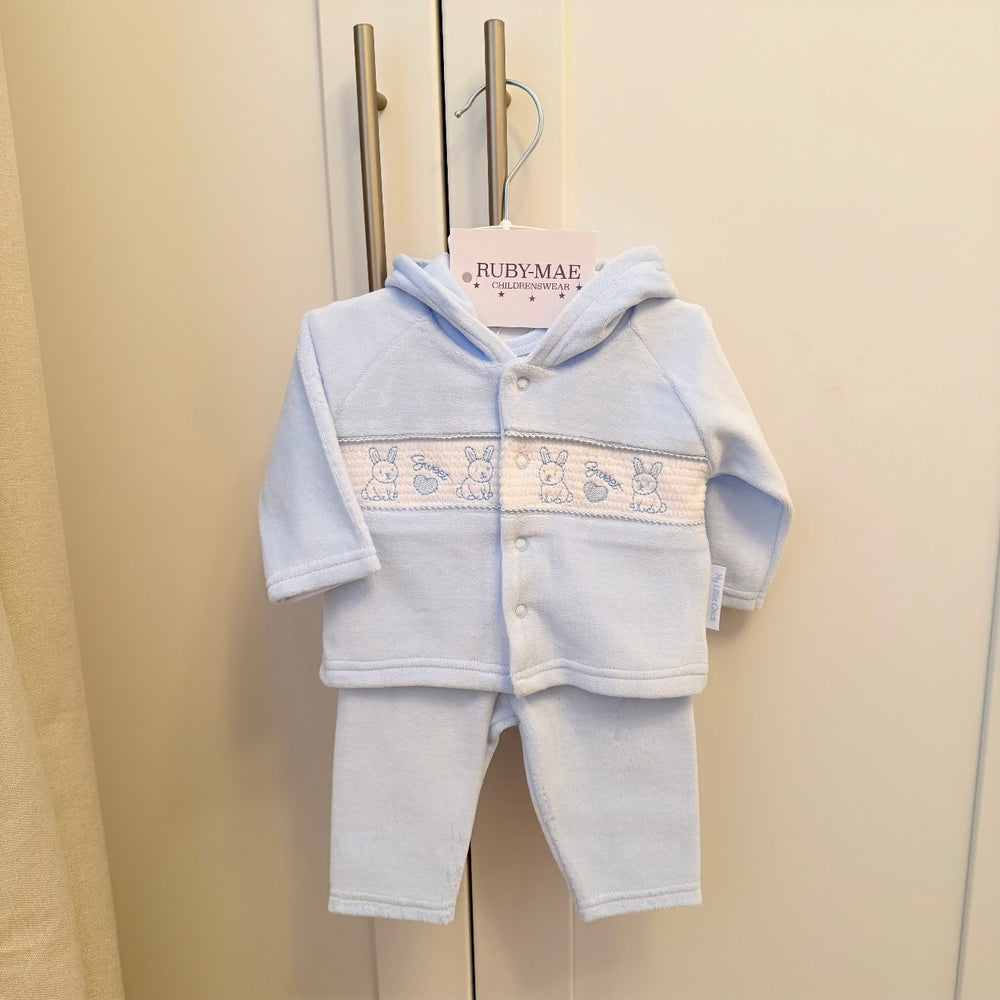 Blue Velour Smock Jacket, Jumper & Pants 3 Piece Set - Arlo