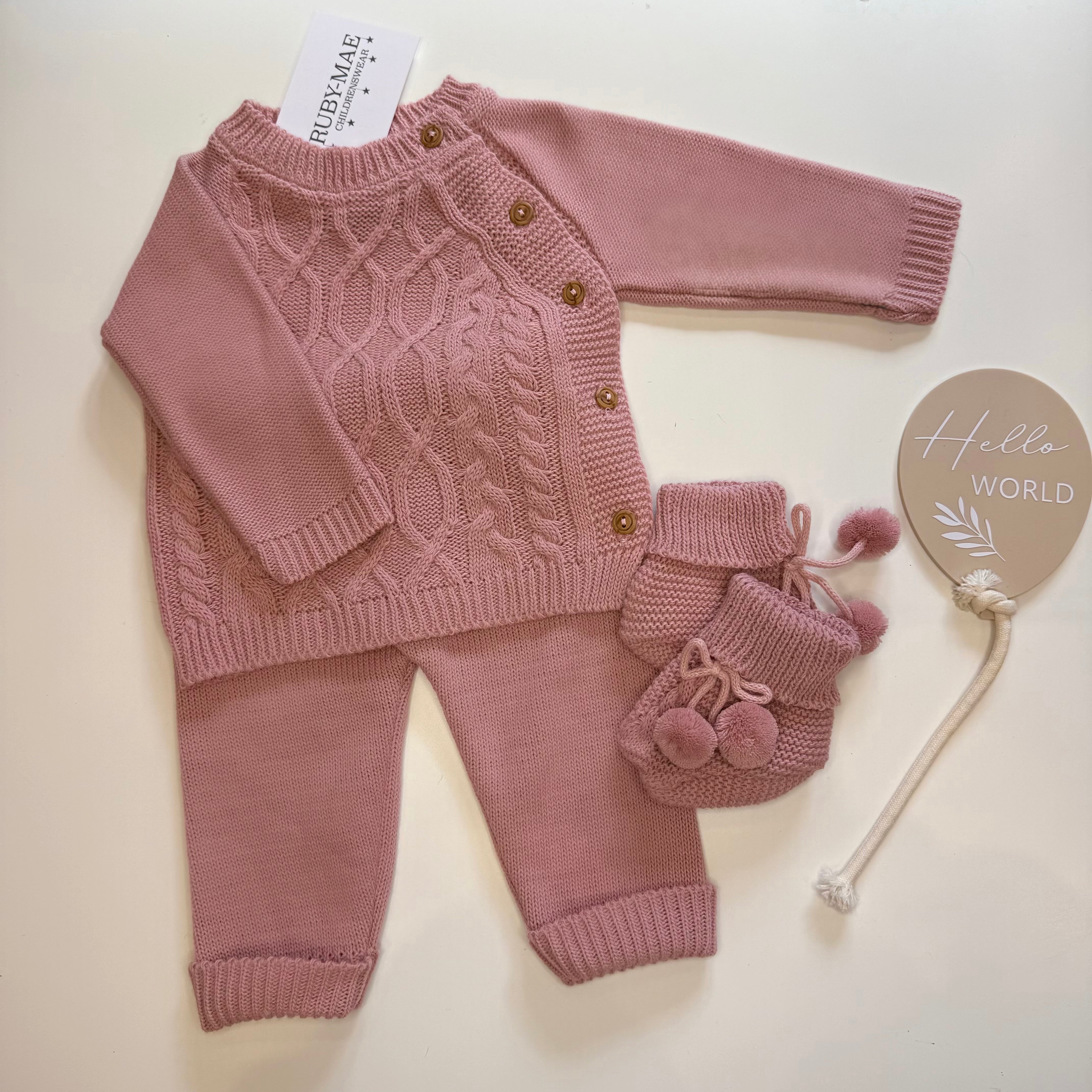 
                  
                    Dusky Pink Diamond Knitted Jumper & Pants Outfit With Matching Booties - Callie
                  
                