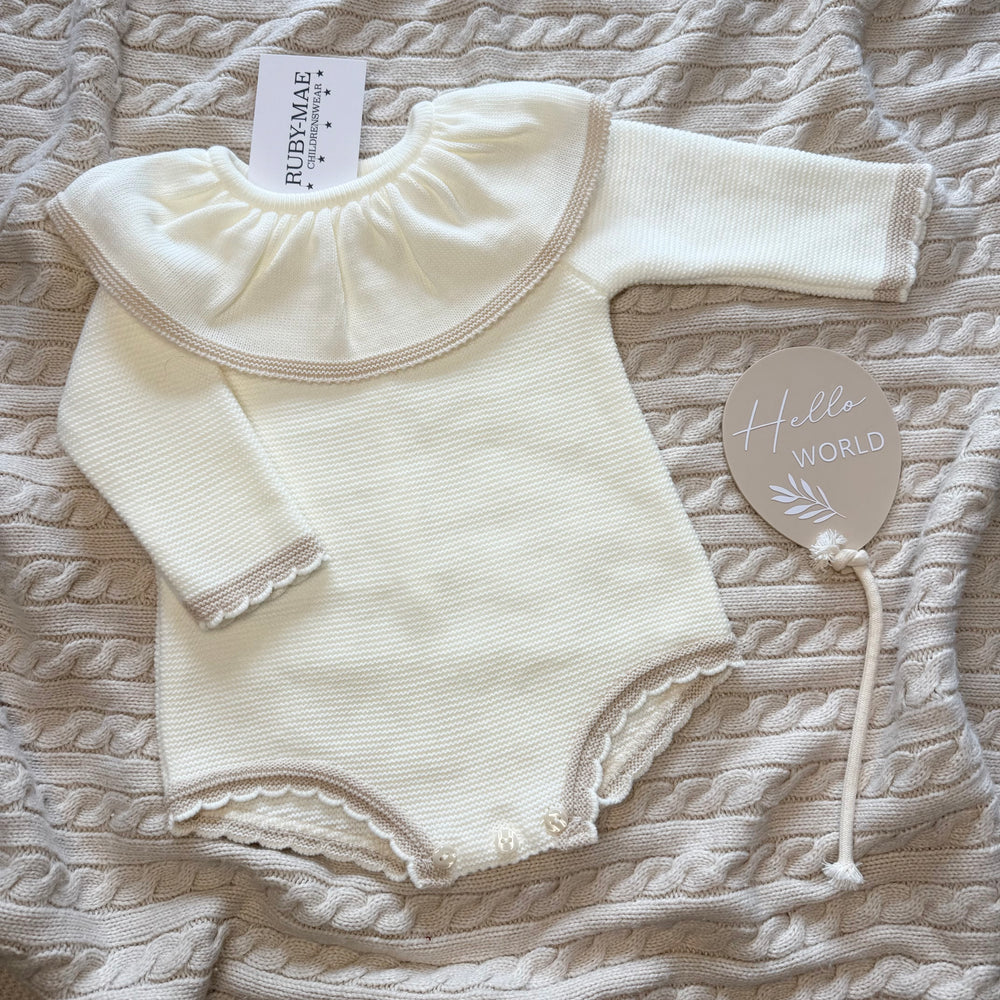 Cream Knitted Frill Neck Romper - Kiera