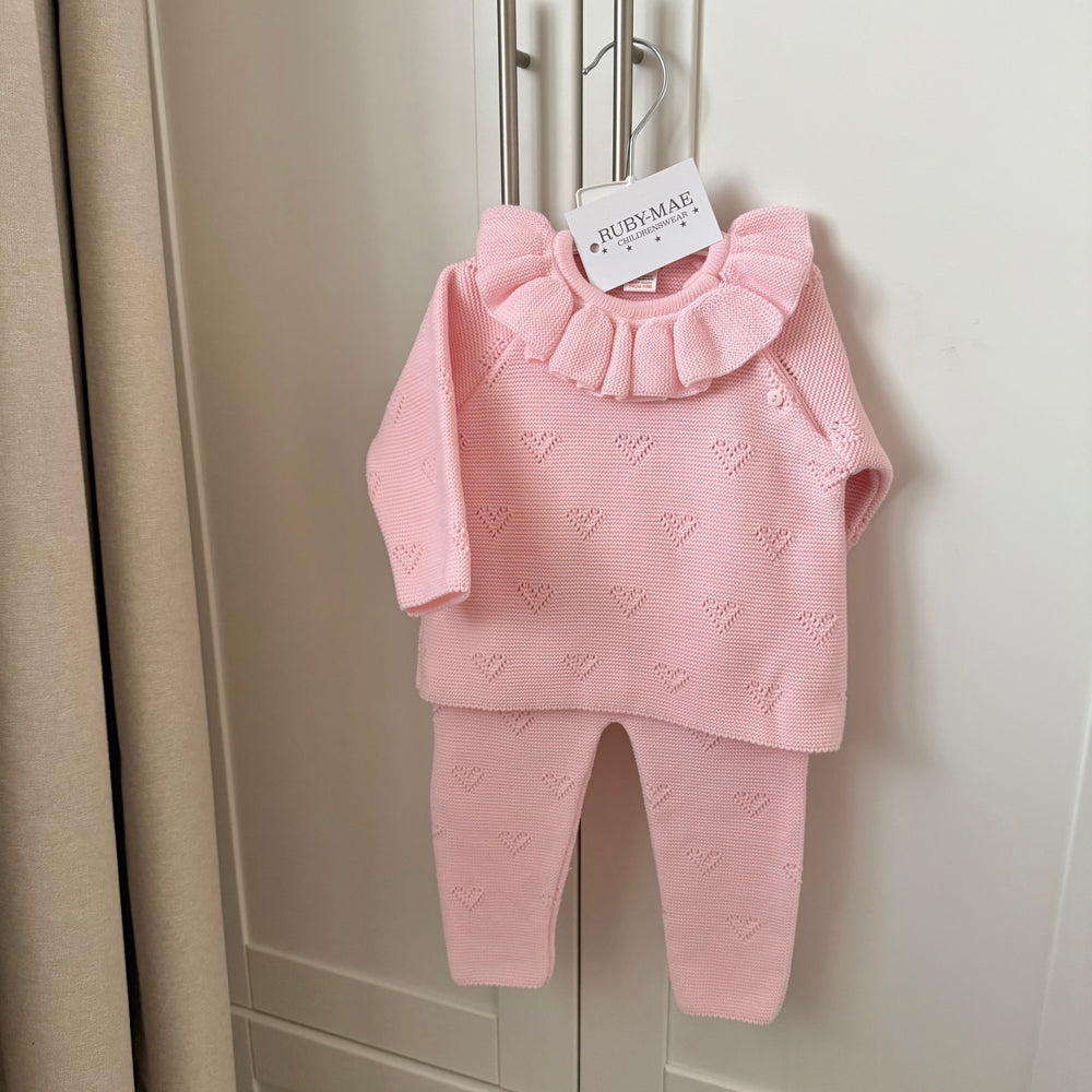 Pink Heart Knitted Jumper & Pants Outfit - Aria