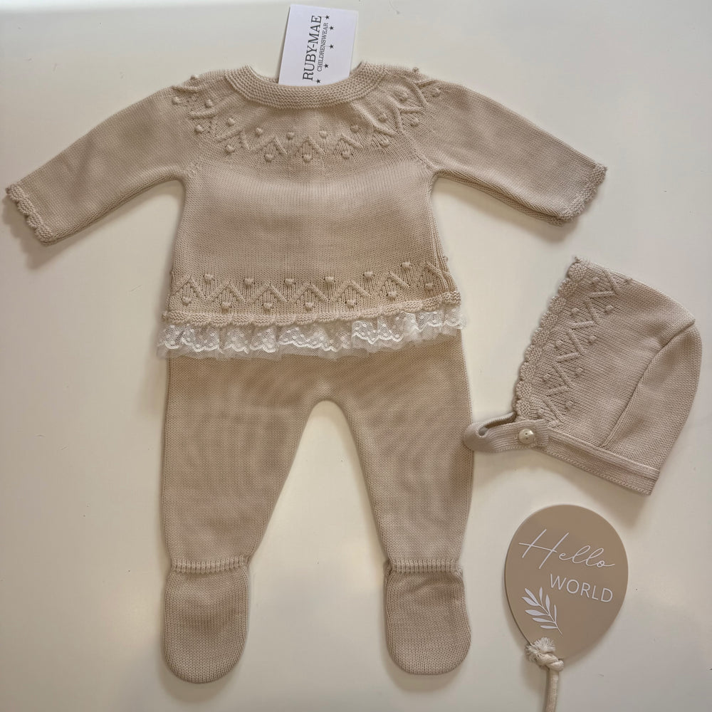Camel Knitted Lace Jumper & Matching Pants Outfit - Cammy