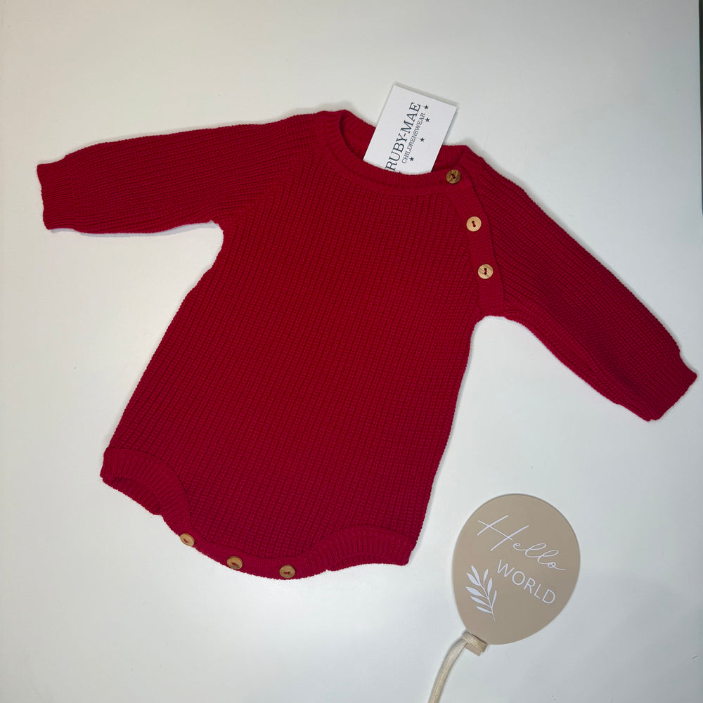 Red Knitted Romper - UNISEX
