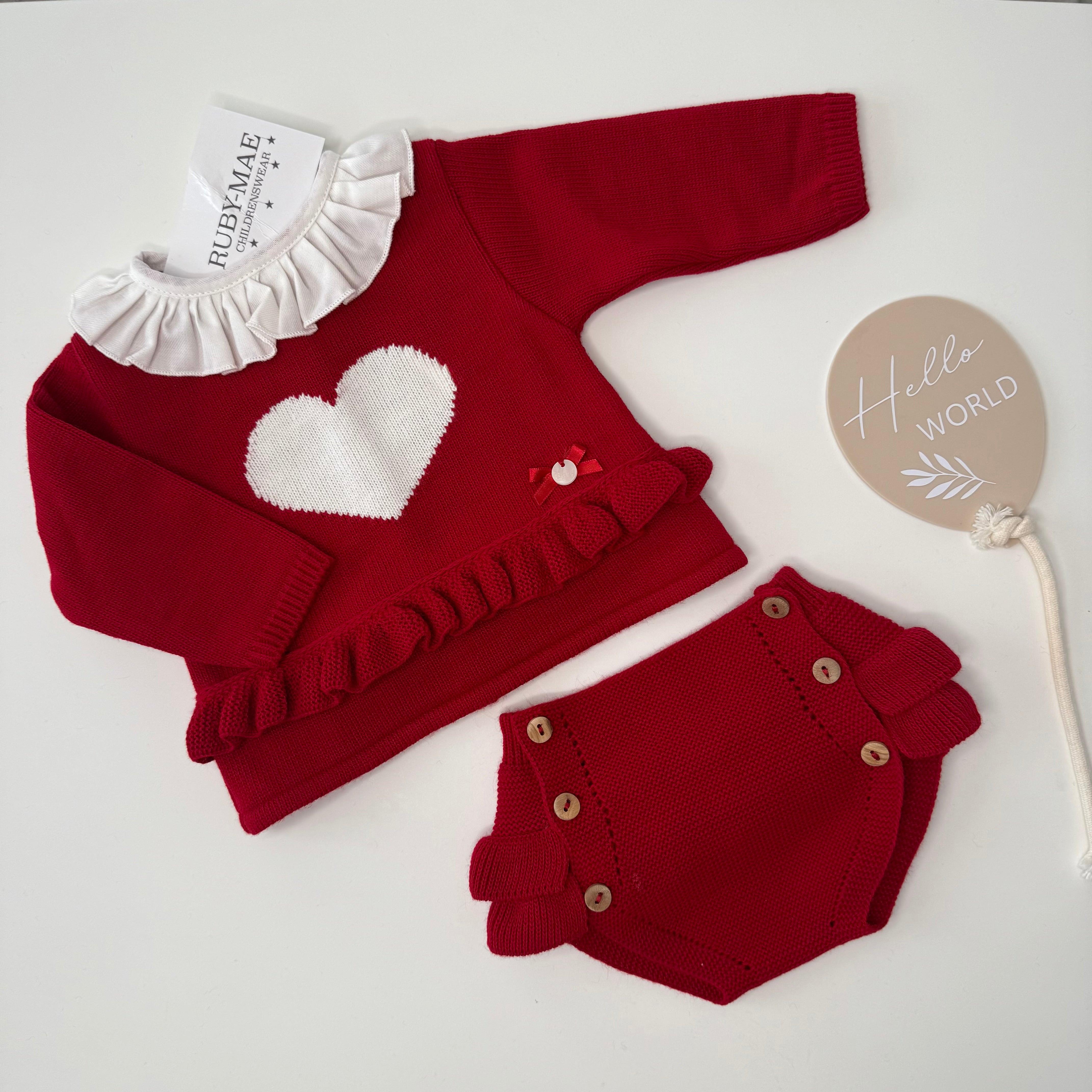 Red Heart Knitted Jumper With Matching Bloomers - PEX