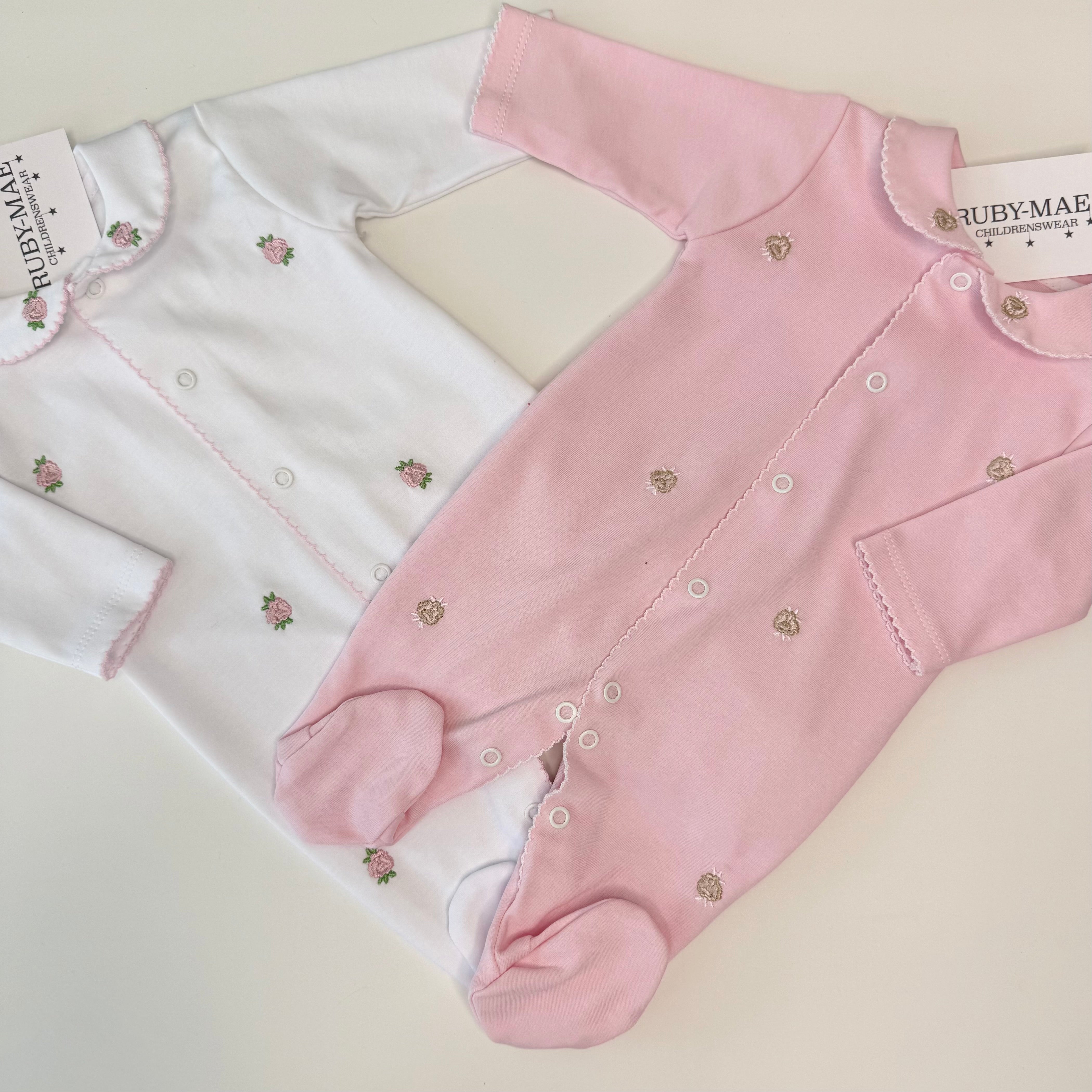 
                  
                    White Rose Bud Cotton All In One Babygrow - Rosie
                  
                