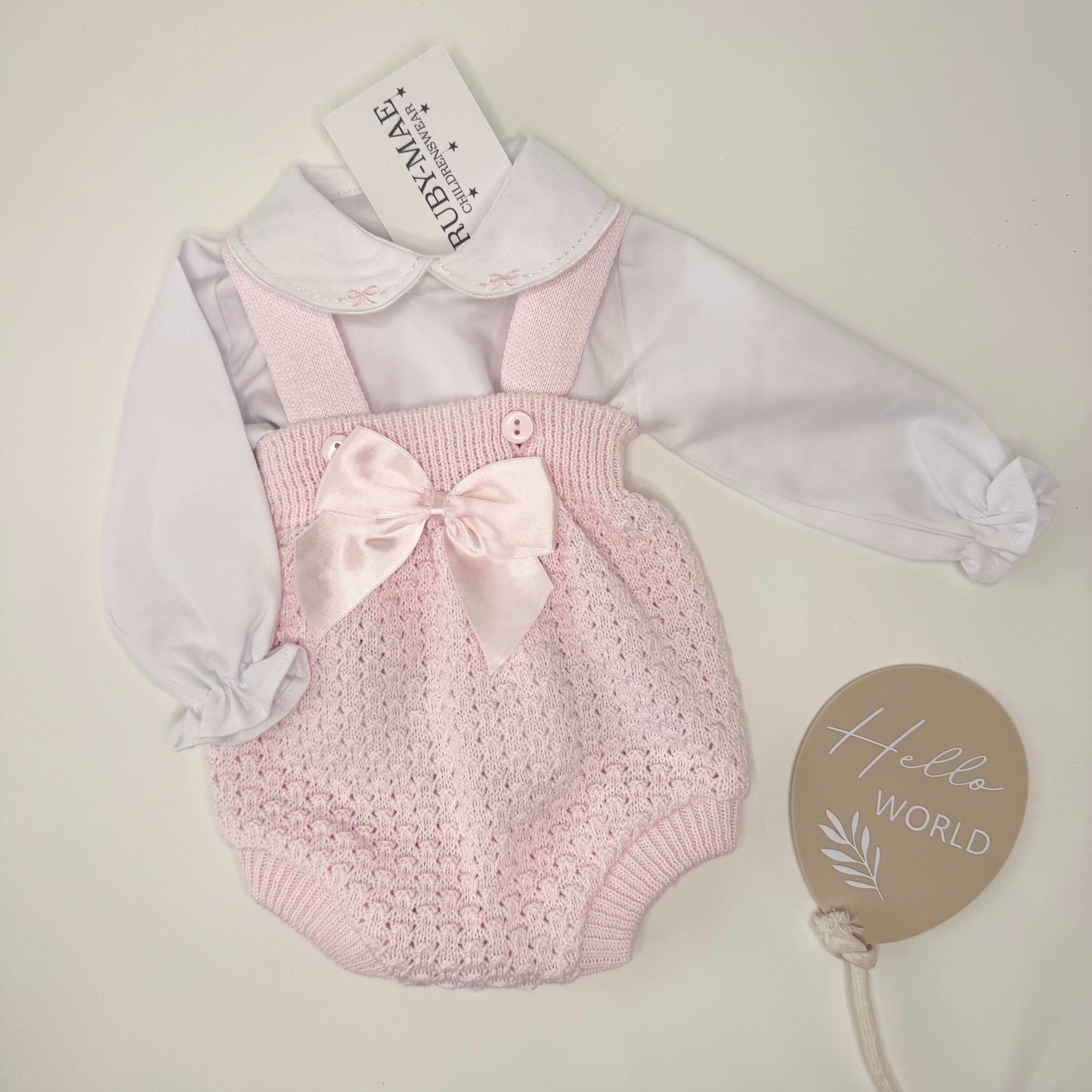 Pink Knitted Romper With Matching White Blouse - Emma