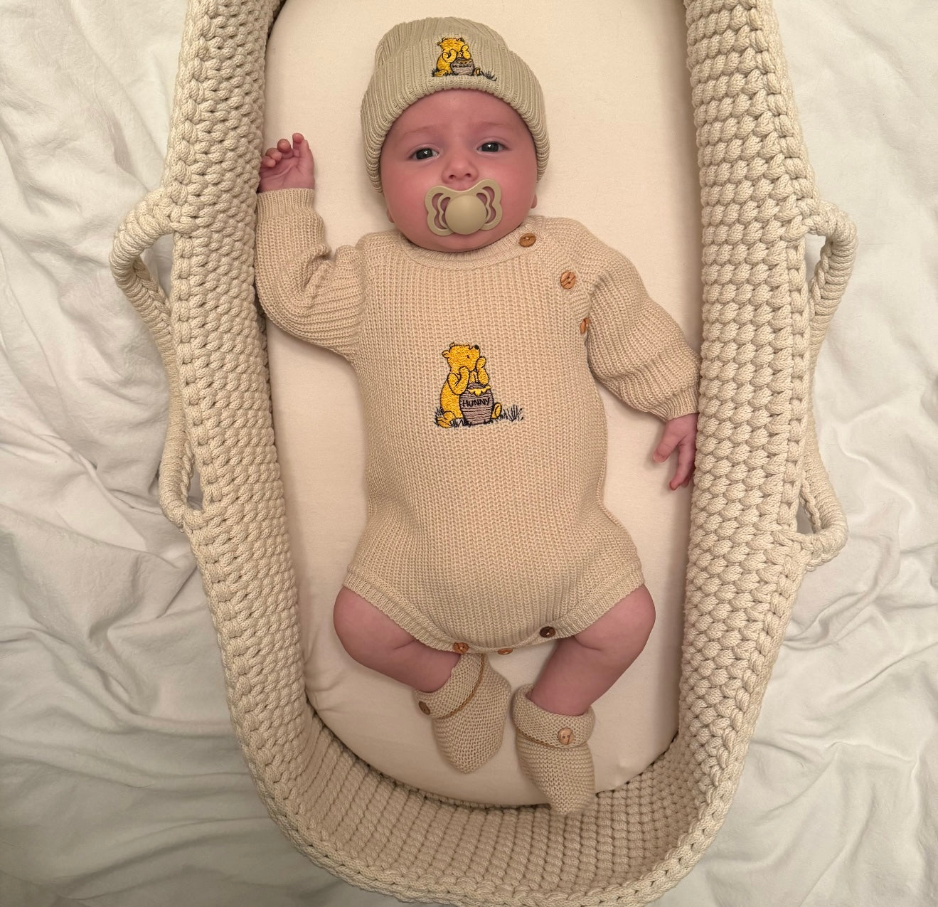 
                  
                    Camel Knitted Bear Romper & Matching Hat - UNISEX
                  
                