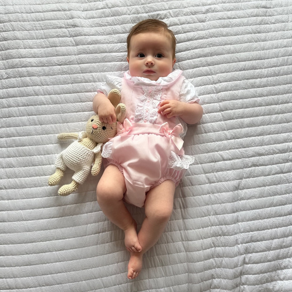 Pink Dungaree Romper With Matching White Blouse - Alexia