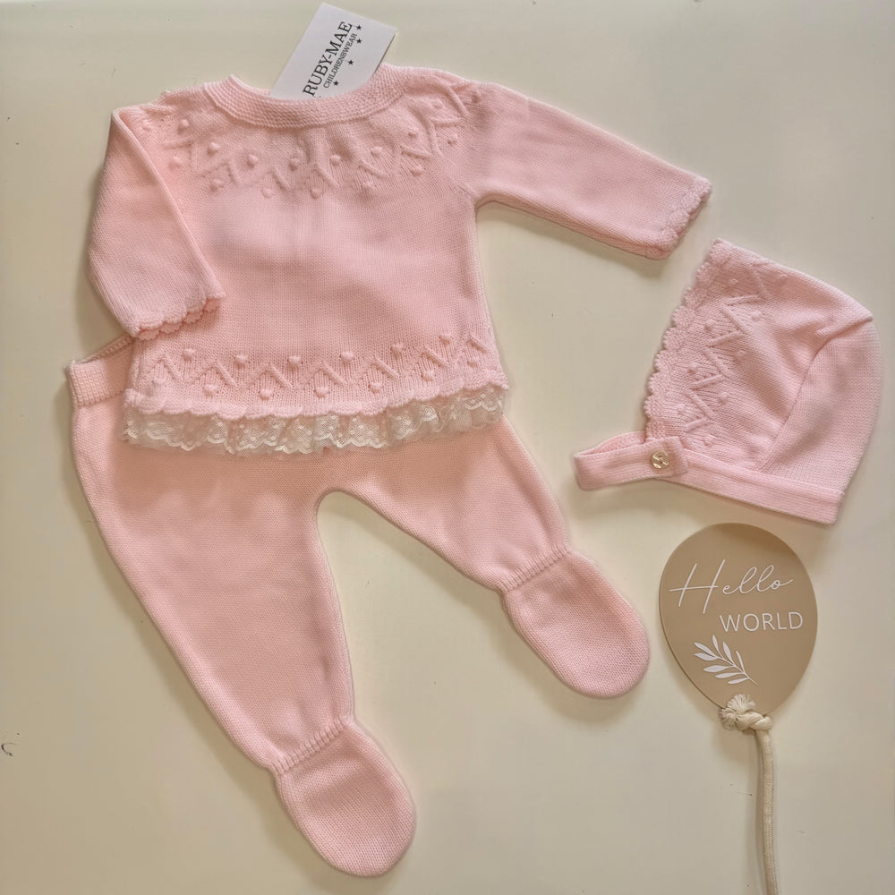 Pink Knitted Lace Jumper & Matching Pants Outfit - Cammy