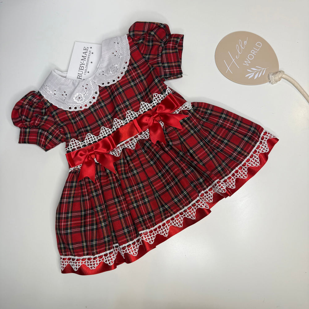Red Tartan Lace Bow Dress - Victoria