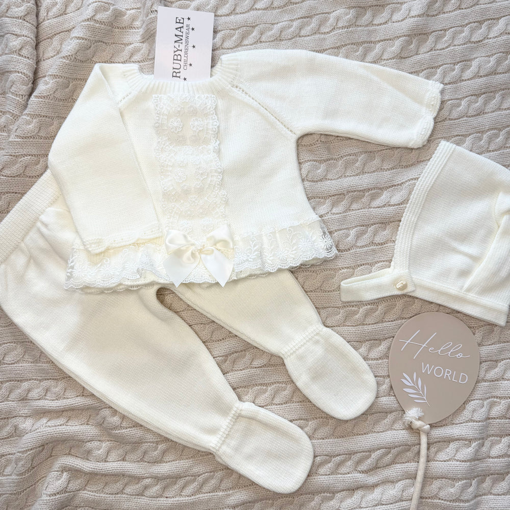 Cream Knitted Lace Jumper & Matching Pants Outfit - Elle