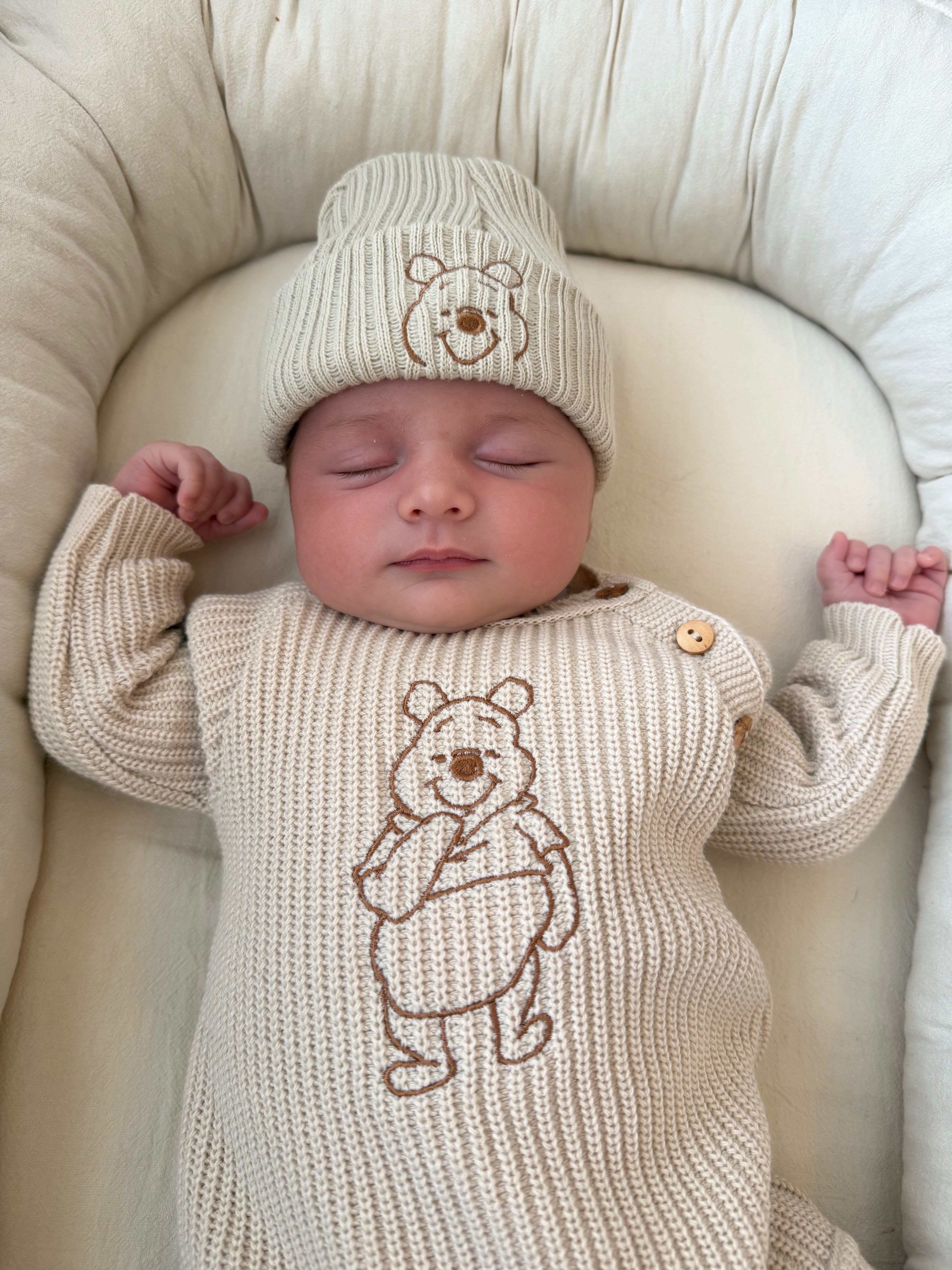 
                  
                    Camel Bear Knitted Romper With Matching Hat - UNISEX
                  
                