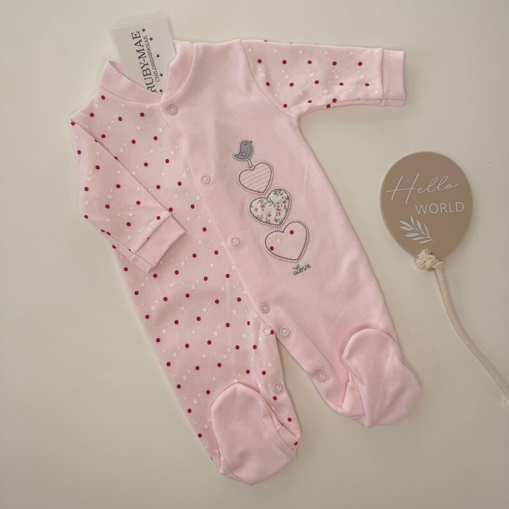 Pink Heart Spotted Sleepsuit