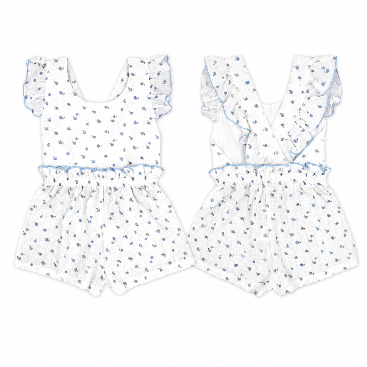 
                  
                    Rapife - Girls White With Blue Ditsy Cheesecloth Playsuit
                  
                