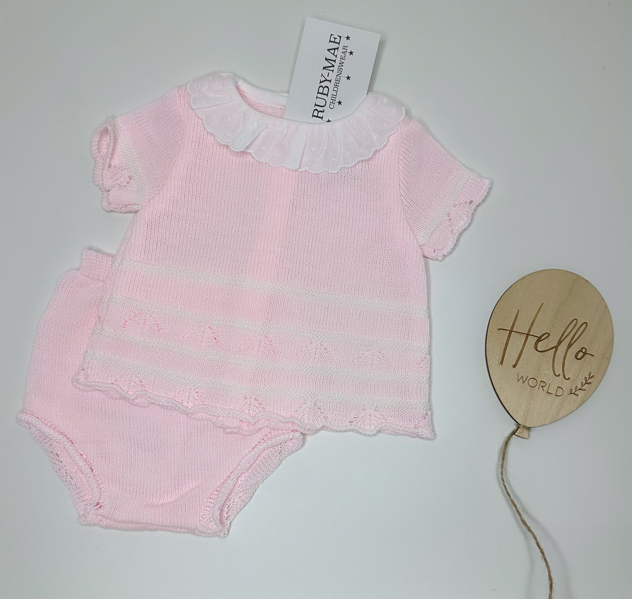 
                  
                    Pink & White Knitted Top & Frill Bloomers Outfit - Cammy
                  
                