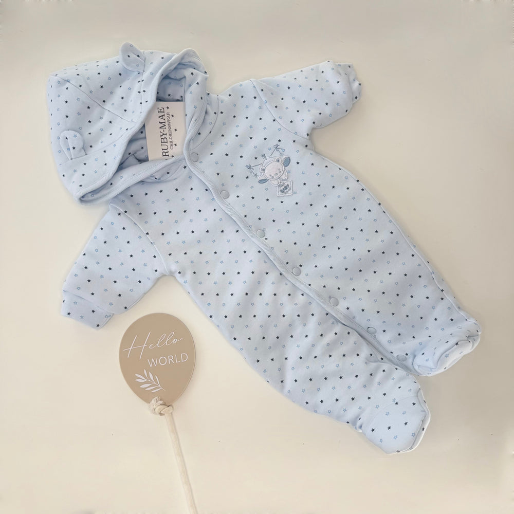 Blue Star Bear Cotton Pramsuit - Benny