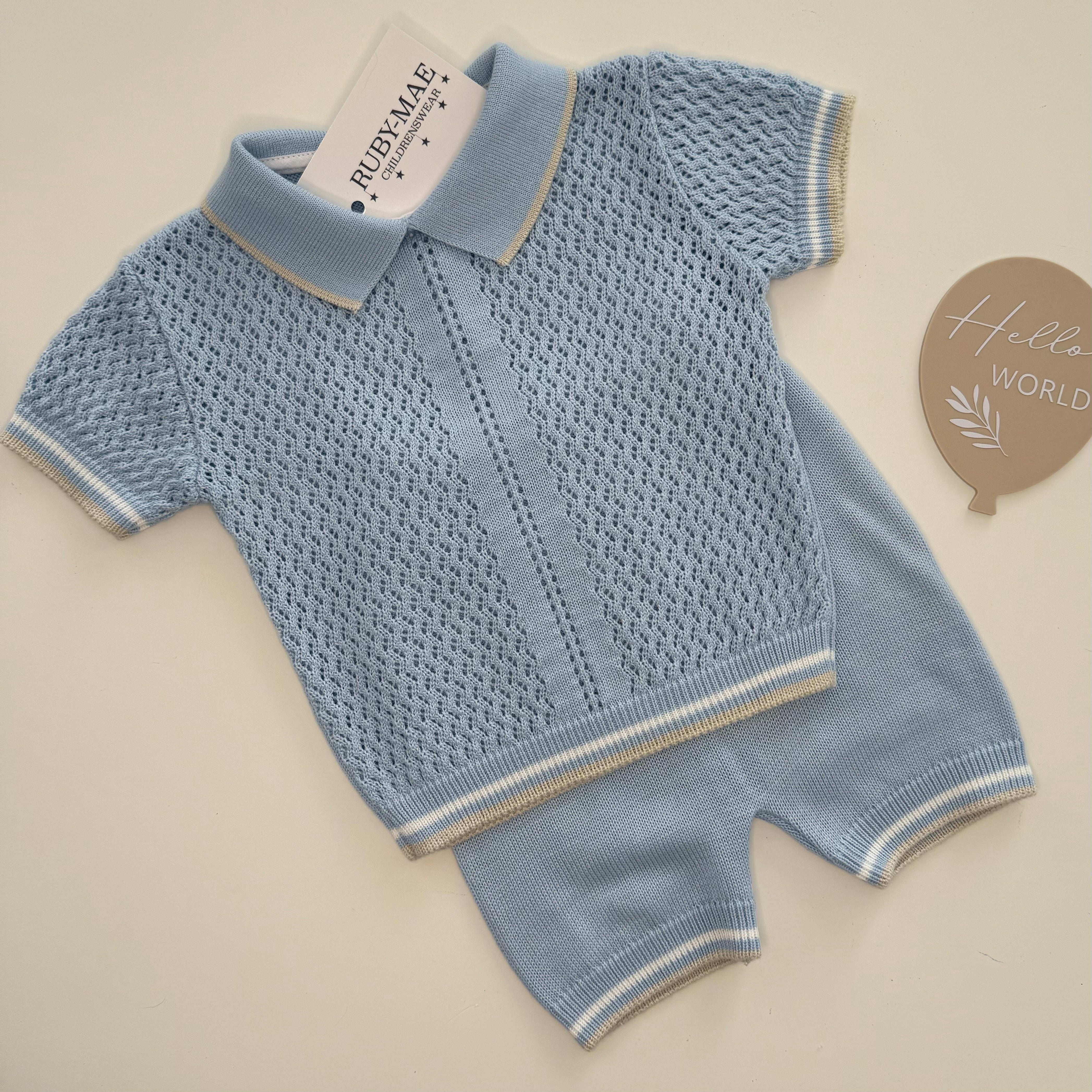 
                  
                    Blue With Camel Detail Knitted Top & Shorts Outfit - Reid
                  
                