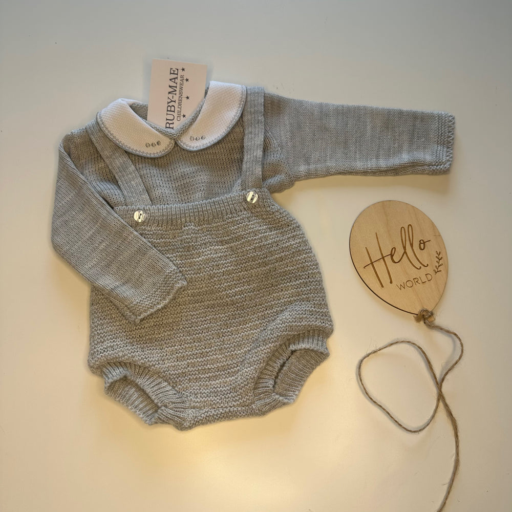 Grey Knitted Jumper With Matching Dungaree Romper - Harry