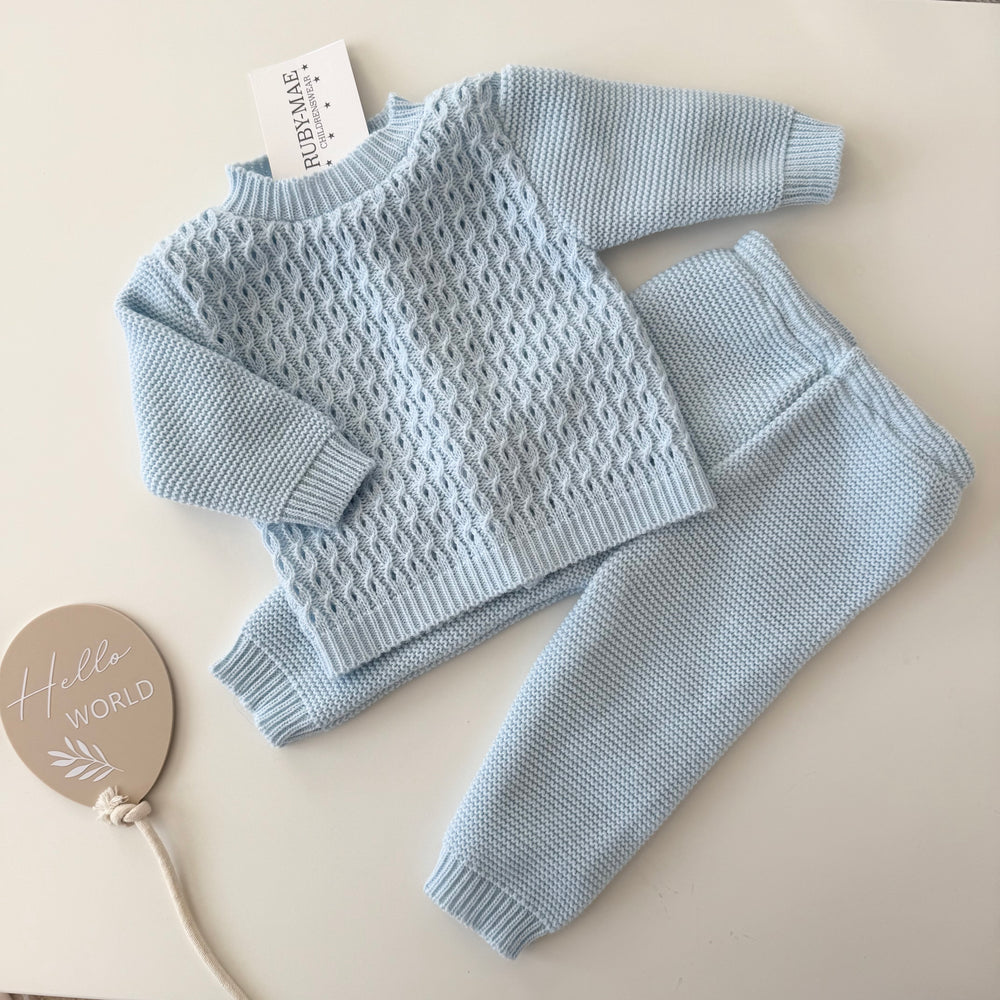 Blue Knitted Jumper And Pants Outfit - Rio
