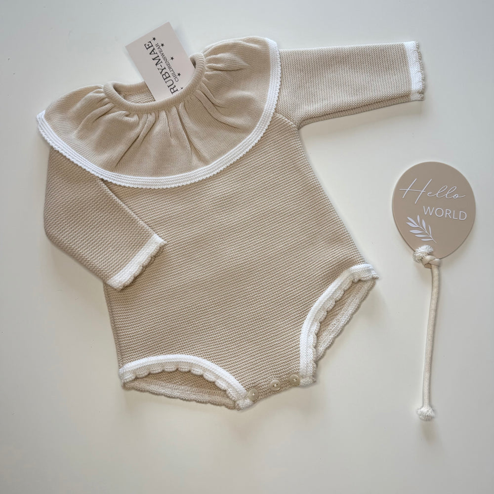 Camel Knitted Frill Neck Romper - Kiera