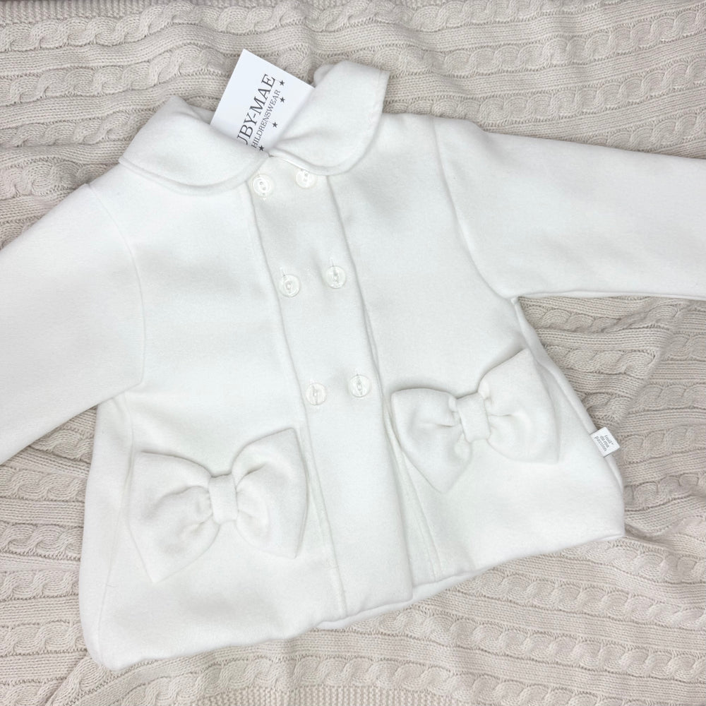 Cream Bow Front Lined Coat - Adele