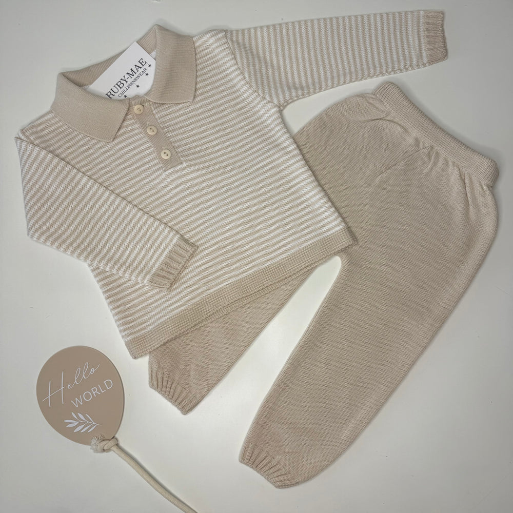 Beige & Cream Stripe Knitted Jumper And Pants Outfit - Reiss