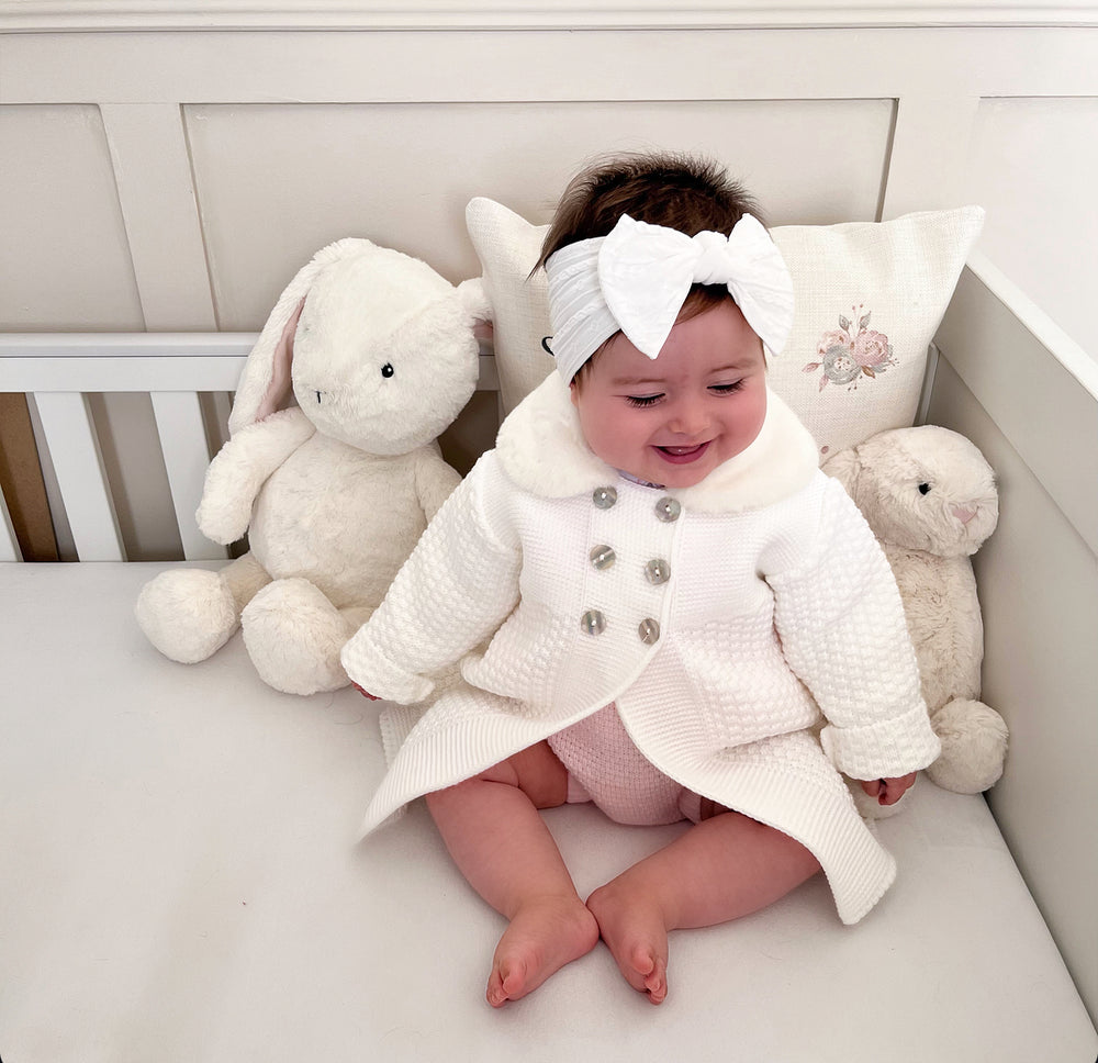 White Knitted Faux Fur Coat With Matching Hat - Rebecca