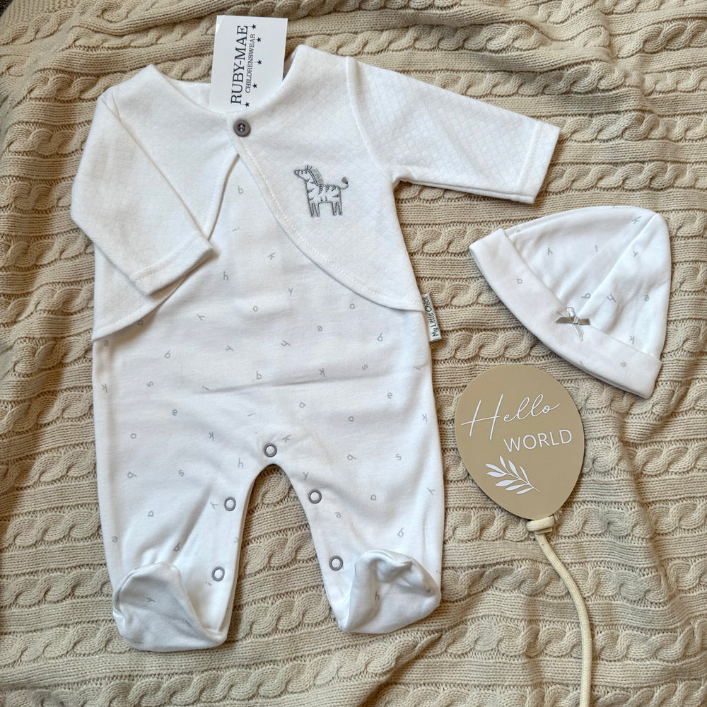 White Zebra Babygrow With Matching Hat