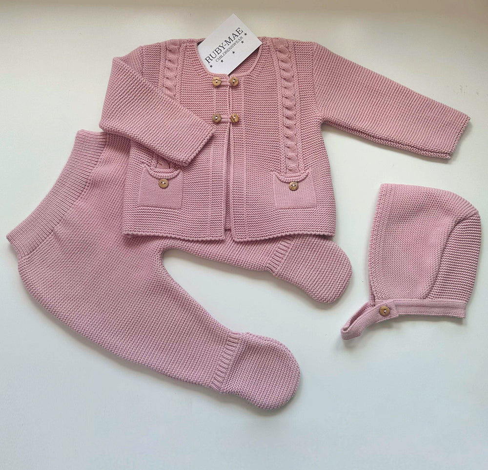 Dusky Pink Knitted Jacket & Pants Outfit - Delilah