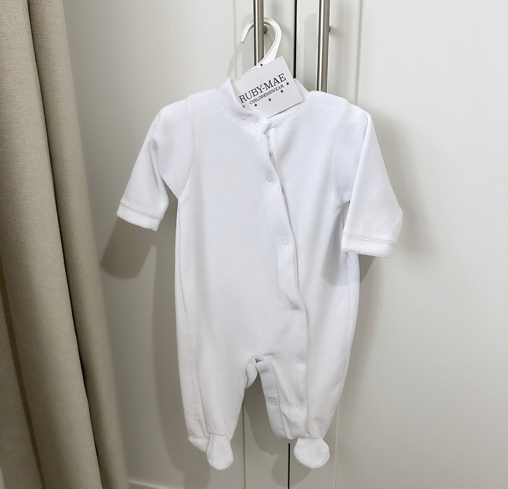 White Velour Babygrow - UNISEX