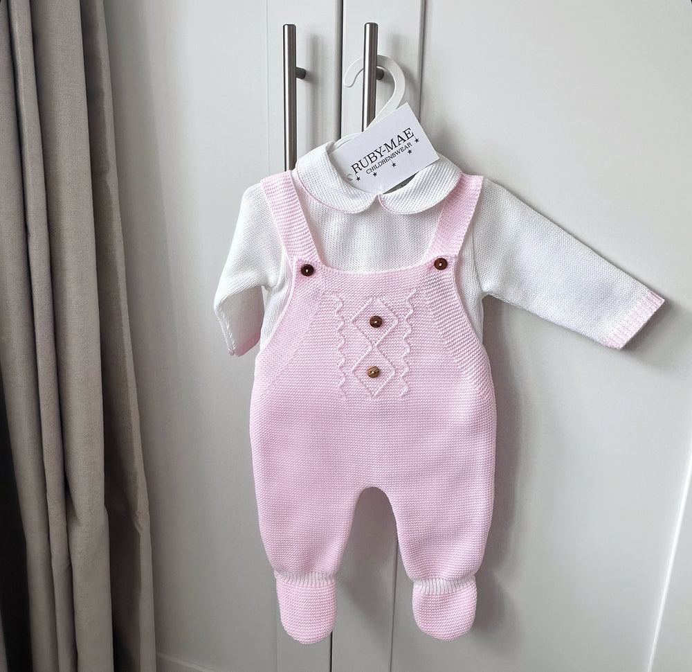 Pink Dungaree With Matching White Blouse Outfit - Aleshia