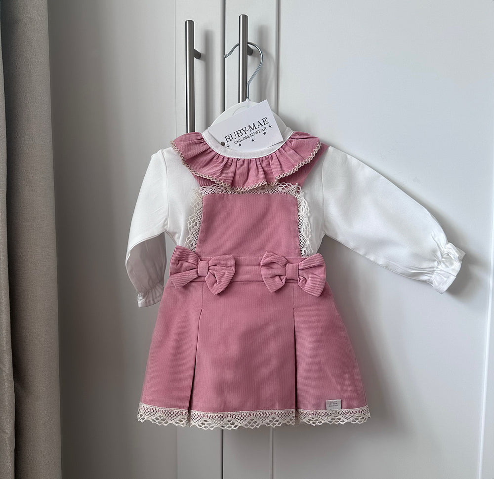 White Blouse With Matching Dusky Pink Pinafore Dress - Jazmine