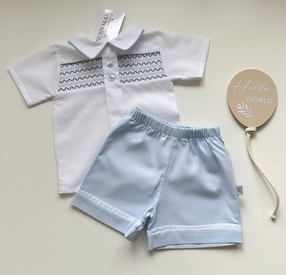 Blue & White Smock Two Piece Outfit - Theo