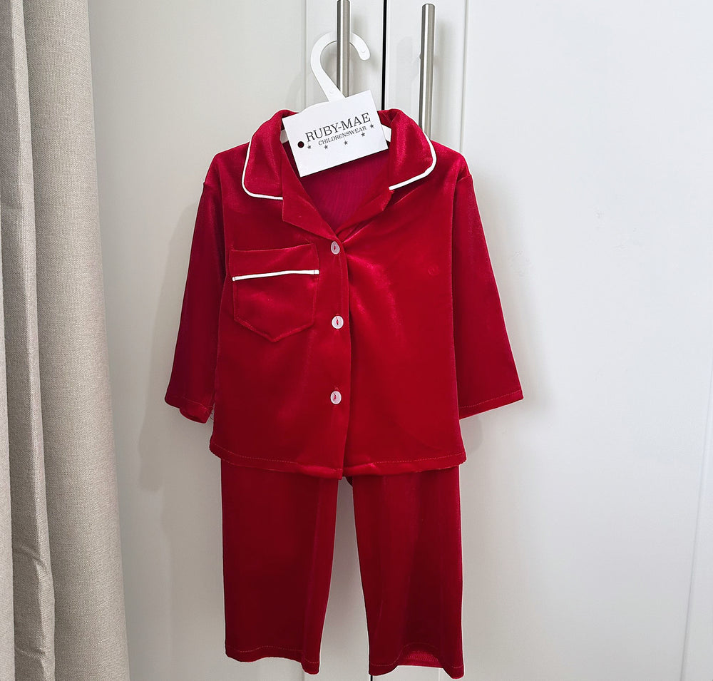 UNISEX Red Velour Pyjamas - Main Image