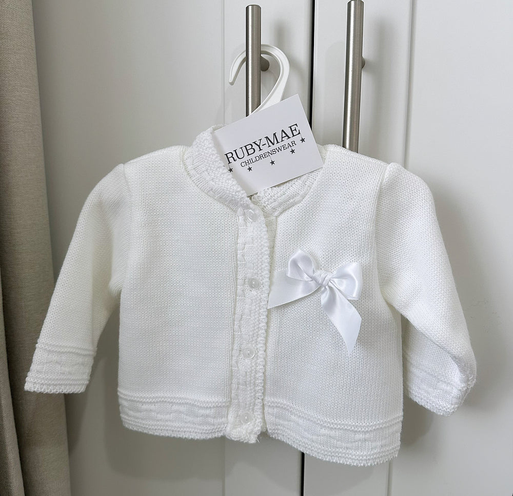 Baby Girls White Knitted Bow Cardigan