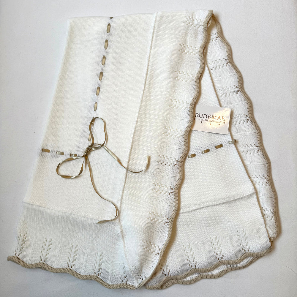 Ivory & Camel Knitted Baby Blanket
