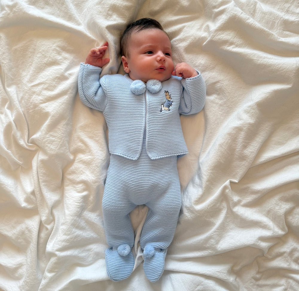 Blue Rabbit Knitted Pom Pom Jacket & Pants Outfit - Cole