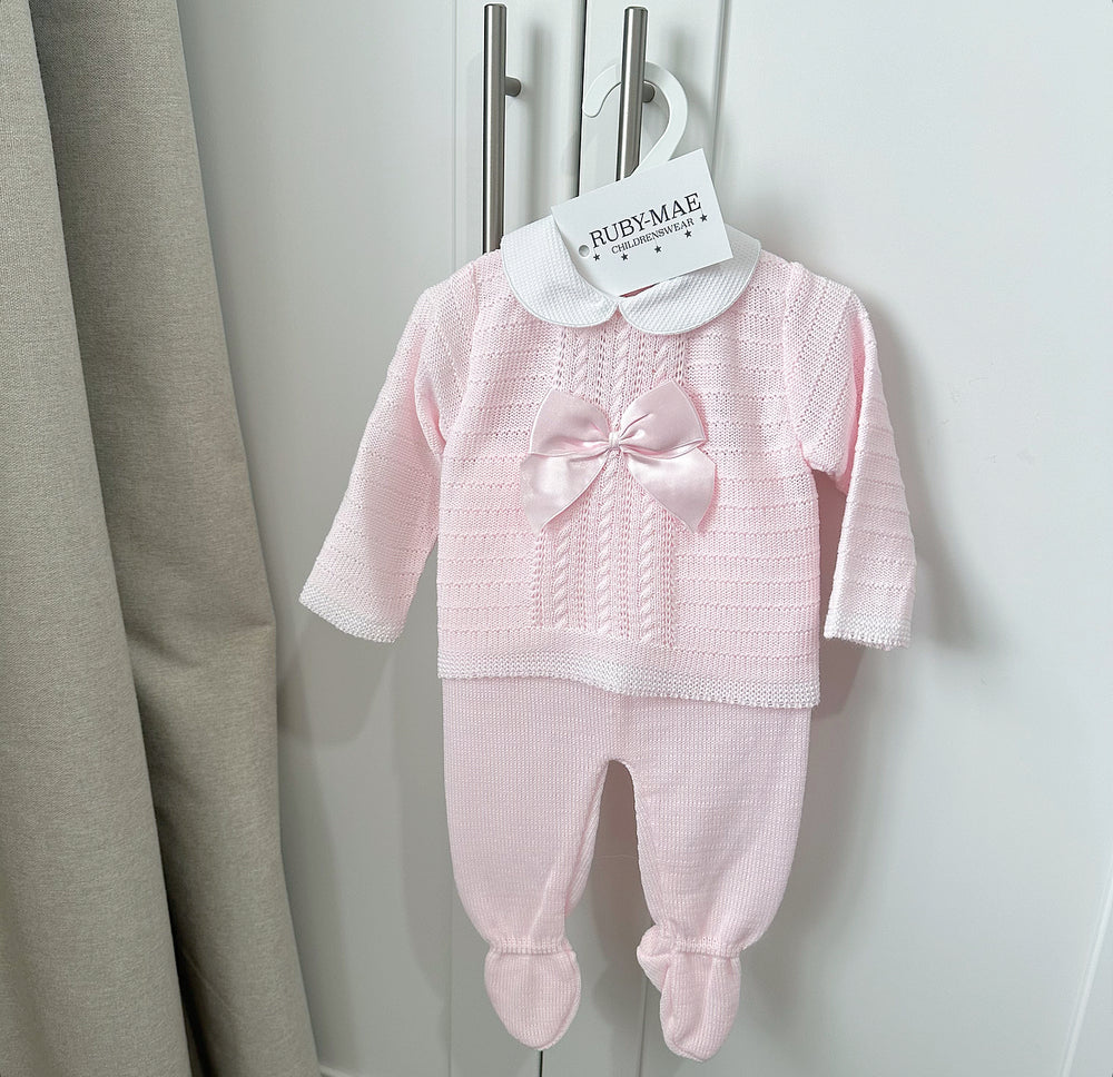 Baby Pink Bow Knitted Jumper & Pants Outfit - Ella