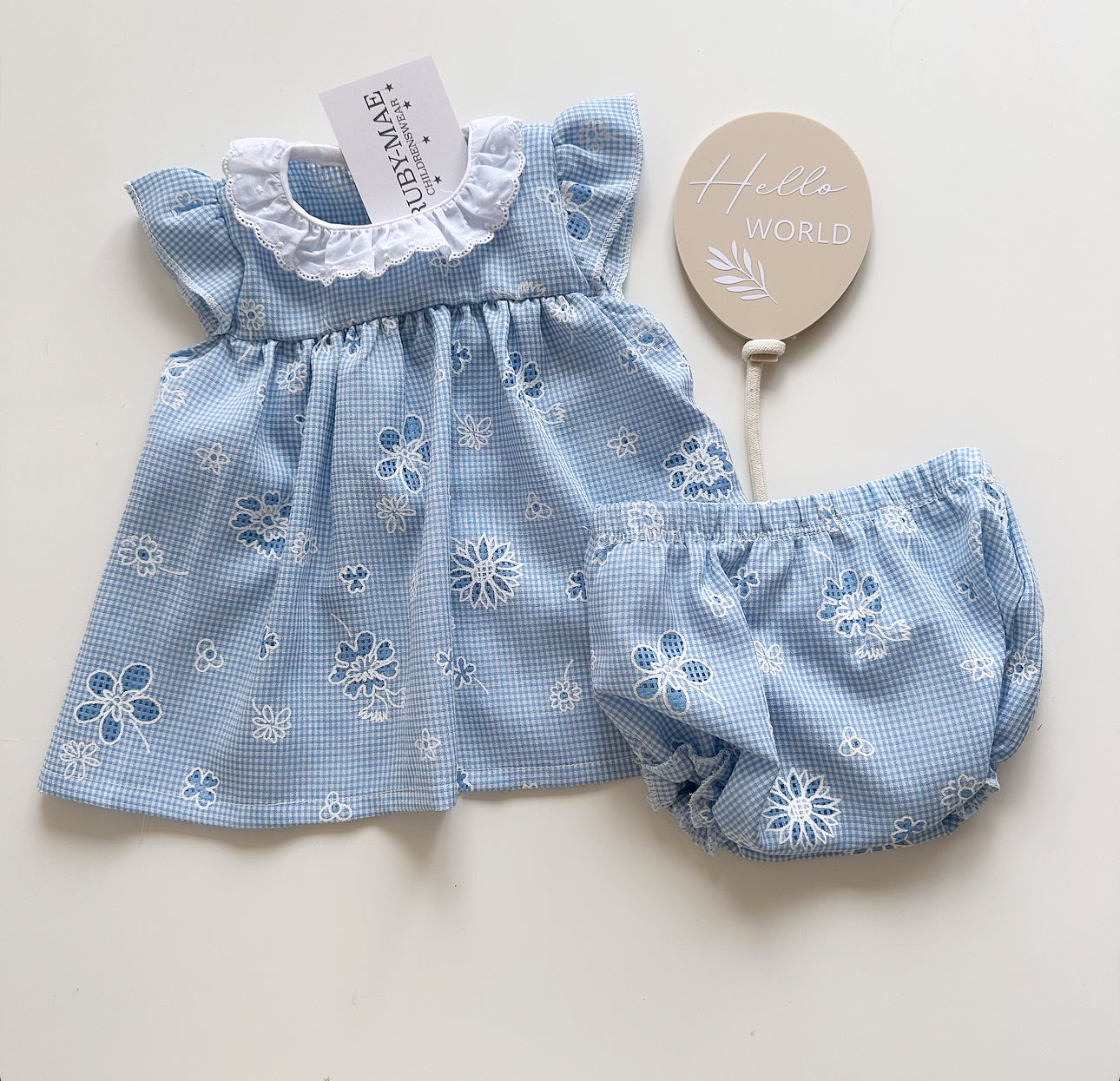 Blue Check Dress With Matching Bloomers - Sadie