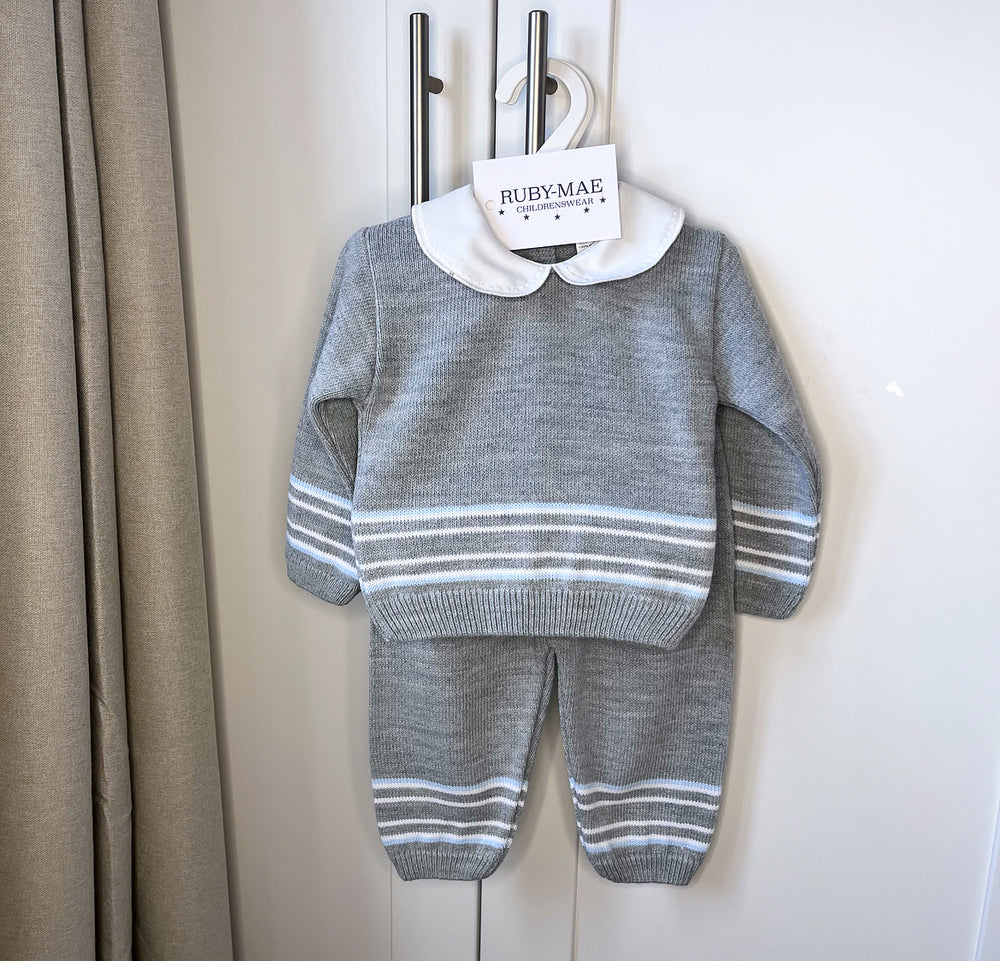 Grey Stripe Knitted Loungewear Set - Jake