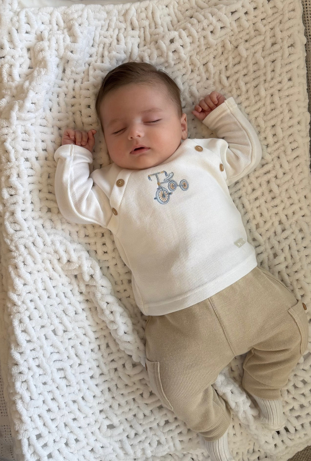 Mintini Baby Camel & White Bike Top & Pants Tracksuit - Reggie