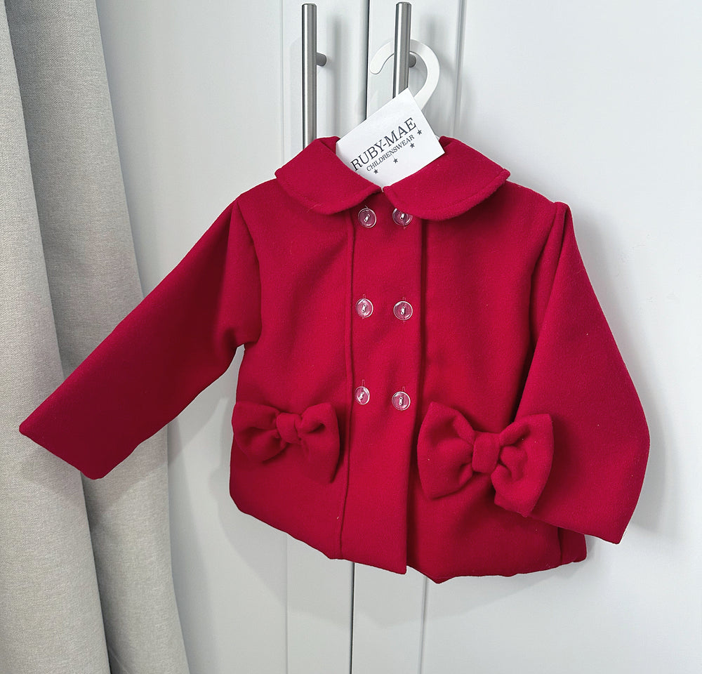 Red Bow Front Lined Coat - Adele