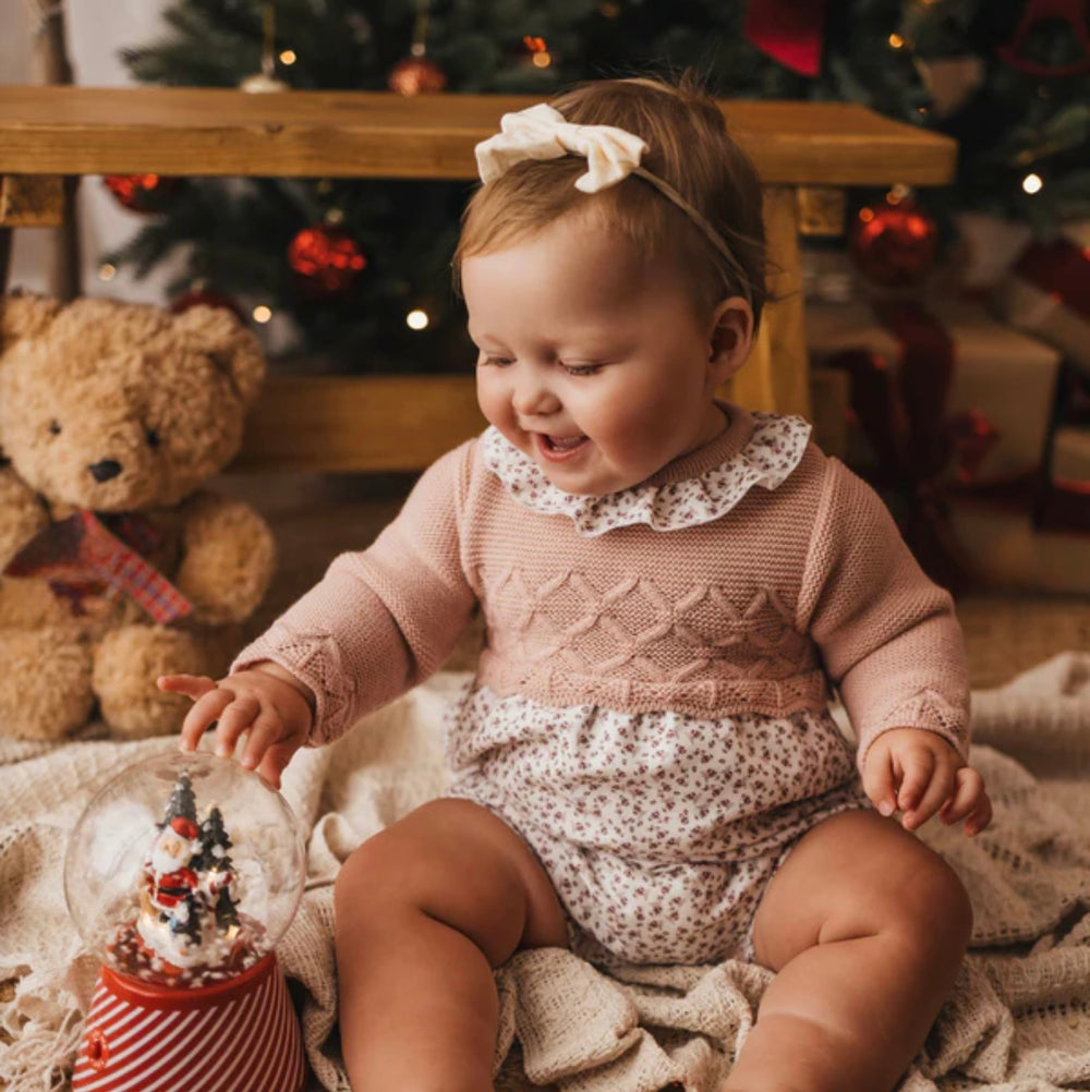 Dusky Pink Knitted Floral Romper - Rosa