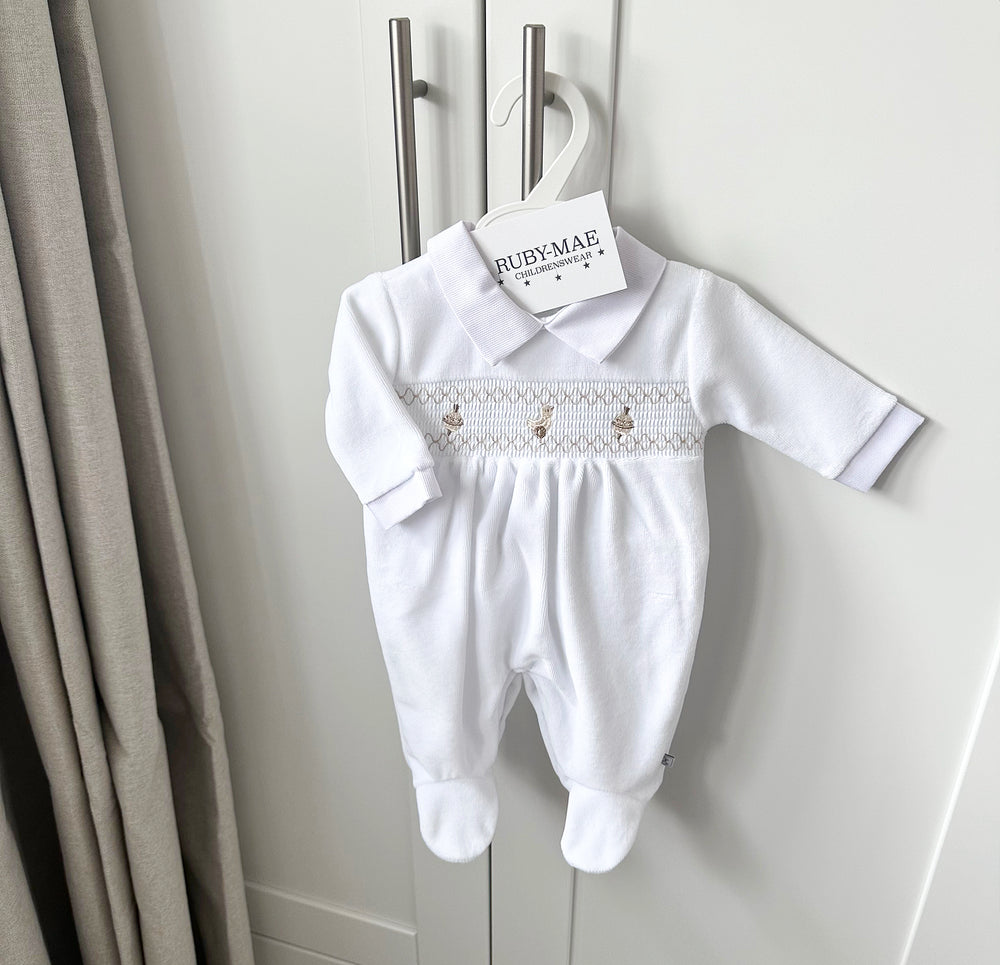 White Velour Smock Romper