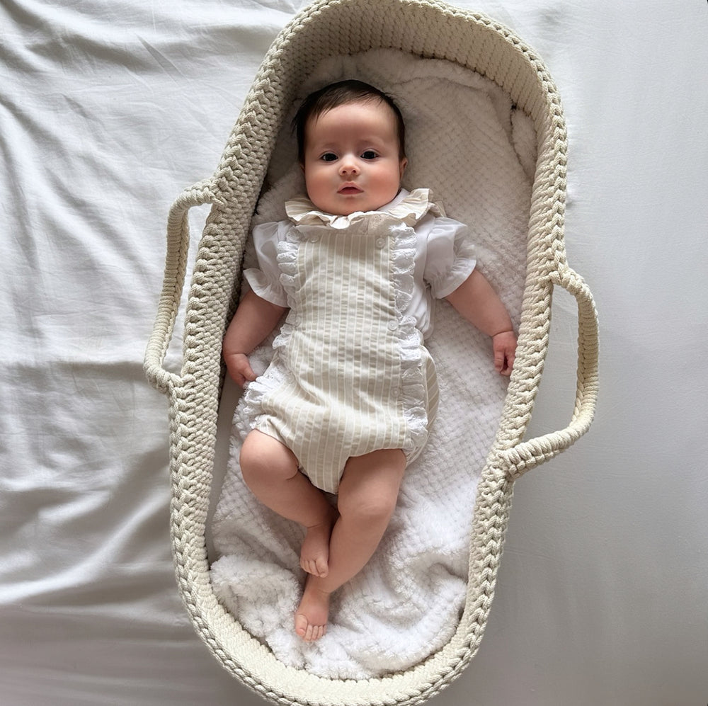 Beige And White Stripe Ruffle Dungaree Outfit - Adelaide