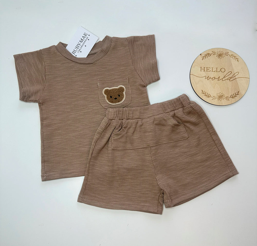 Premium Brown Teddy Ribbed Shorts & T-Shirt Set