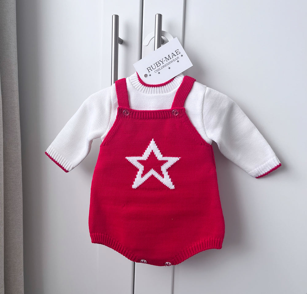 Red Star Knitted Romper With Matching Jumper